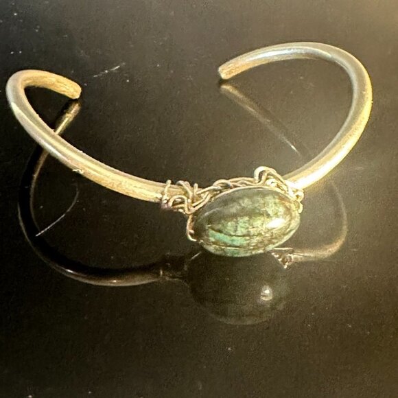 Genuine Untreated Natural Emerald Sterling Silver Bracelet Cuff 925 Handmade - Picture 9 of 10